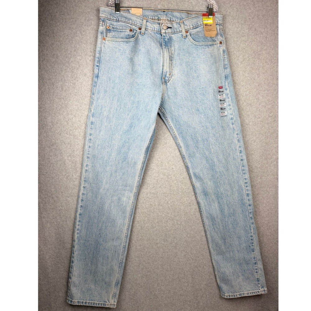 Levi's Jeans Mens 36x34 Light Wash 505 Regular Fit Stretch Straight Leg NEW